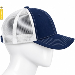 Gorra Trucker SAMAVIA Premium Azul Marino con Malla Beige en la Parte Trasera, Visera Curva, Cierre Ajustable a Presión y Costuras en Contraste - Product Image 3