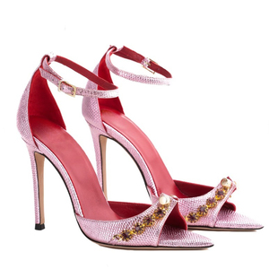 Sandalias de tacón de aguja para mujer, talla grande 45, ajuste ancho, con decoración metálica, correa al tobillo, tacones altos y delgados, zapatos de fiesta con diamantes - Product Image 6