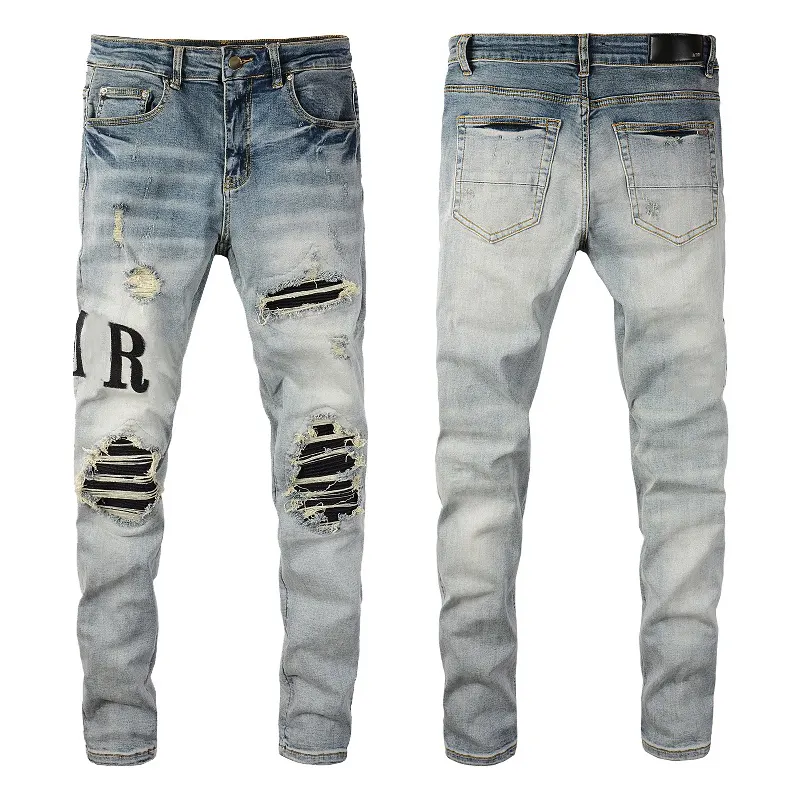 Jeans masculino de alta qualidade, calça casual estilo reto com estampa de ourela, design de bolsos conveniente, outono de 2024