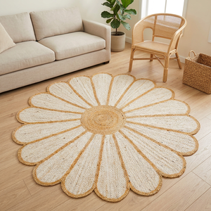 Braided <b>Jute</b> Daisy <b>Rug</b> Handmade Vintage Anti-Bacteria <b>Round</b> Thin Living Room Home Decor Wholesale Manufacturer India - Product Image 1