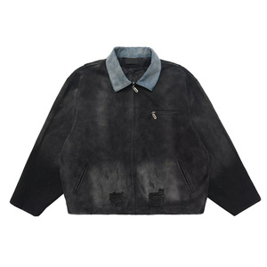 Veste en toile vintage délavée à l'acide, <span class=keywords><strong>double</strong></span> couche doublée, coupe décontractée, coupe-vent, haute qualité - Product Image 2