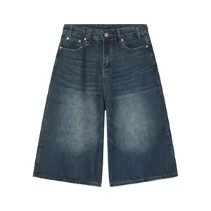 Pantaloncini in Denim Vintage da uomo larghi larghi pantaloni Capri lavati dritti 90% cotone 5% poliestere 5% viscosa estate