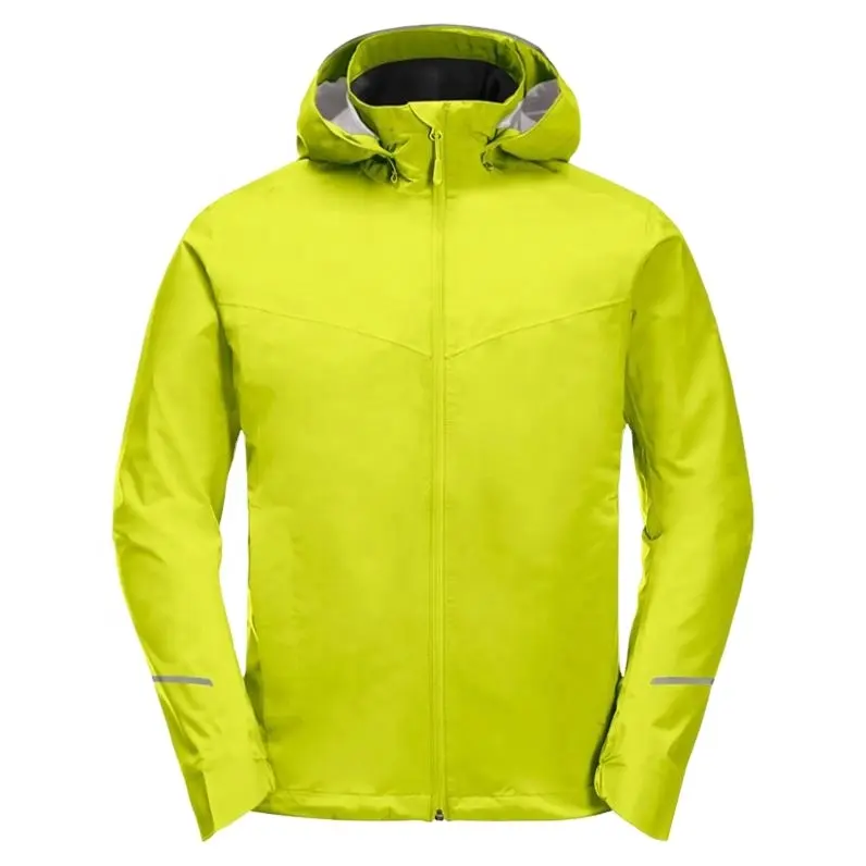 fluorescent green Lightweight Mountain Coat Waterproof With Hooded Hiking Jacket Windbreaker for Running