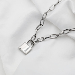 Women's Titanium Steel Padlock Pendant Necklace Chunky Chain Geometric Design Fashion Jewelry Silver Color - Product Image 1