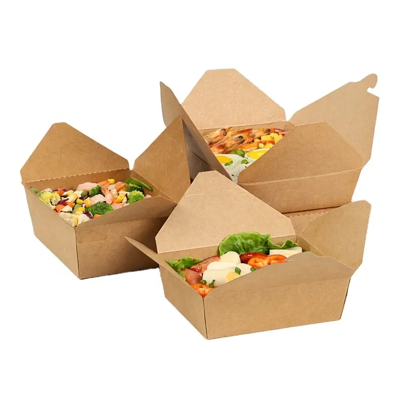 China Factory Biodegradable Compostable Disposable Kraft Paper To Go Boxes and Chinese Lunch Kraft Paper Takeaway Box