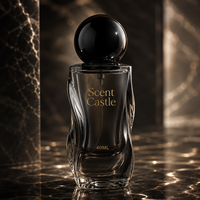 Flacon de parfum rond de luxe de 40 ml, nouveau design, emballage en verre avec pompe à pression et bouchon rond.