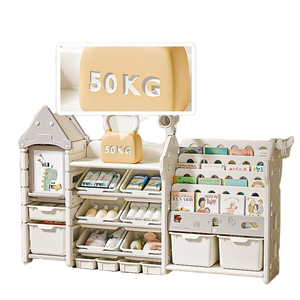 ชั้นวางของเล่นเด็กแบบหลายชั้น ชั้นวางหนังสือในบ้าน และตู้เก็บของพร้อมกระดานวาดภาพ ลายการ์ตูนสำหรับเด็ก - Product Image 3