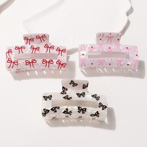 Kl Oem Europese En Amerikaanse Stijl Rechthoek Klauw Haar <span class=keywords><strong>Clip</strong></span> Acetaat 8Cm Strik Knoop Voor Meisjes - Product Image 1