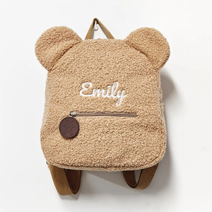 Sac à dos pour enfants en peluche sportif et formel personnalisé avec broderie de nom personnalisée - Cadeau d'anniversaire pour enfants en velours unisexe - Product Image 1