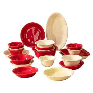 Nouvel ensemble de vaisselle en céramique 36 pièces tendance 2026, glaçure réactive rouge et crème, pour la maison, l'hôtel, le restaurant, <span class=keywords><strong>cadeau</strong></span> de mariage - Product Image 5