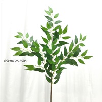 Daun Ruscus Sutra Buatan Grosir, Tahan Lama, untuk Dekorasi Gantung Luar Ruangan, Tanaman Plastik untuk Dekorasi Valentine, Sentuhan Alami