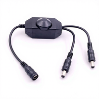 Kabel Splitter Daya DC 12V 1 Female ke 2 Male dengan Saklar Rotasi Pengontrol Dimmer LED, Konduktor Tembaga, Isolasi PVC untuk Lampu