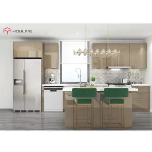 Gabinetes de cocina de color laminado lacado metálico, diseño personalizado y producto para uso doméstico y proyecto de buena calidad y uso duradero