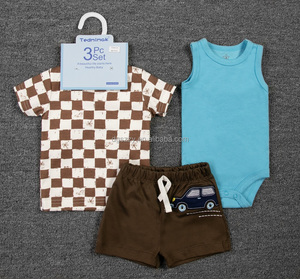 Ingrosso 3 pezzi tutina con stampa carina Set comodo cotone <span class=keywords><strong>per</strong></span> bambini pantaloncini a maniche corte <span class=keywords><strong>per</strong></span> bambine <span class=keywords><strong>vestiti</strong></span> estivi <span class=keywords><strong>per</strong></span> <span class=keywords><strong>neonati</strong></span> - Product Image 4