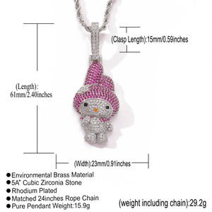Collar con Colgante <span class=keywords><strong>de</strong></span> Personaje <span class=keywords><strong>de</strong></span> Dibujos Animados en Dos Tonos, Estilo <span class=keywords><strong>Hip</strong></span> <span class=keywords><strong>Hop</strong></span>, Personalizado, con Piedras Brillantes, para Mujeres y Niños - Product Image 2