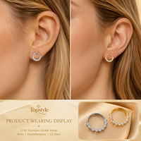 Anneau segmenté en titane de qualité médicale fiable, pavé de zircone cubique, double usage, pour piercing de nez et de cartilage d'oreille