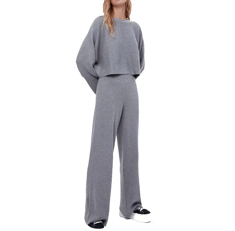 2024 Fashion Cable ampio maglione da donna girocollo due pezzi maglieria Set da donna e pantaloni Set Lounge per donna adulti autunno