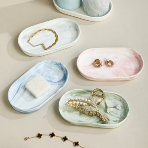 Keramische sieradenschotel met marmerdesign, decoratie voor thuis, badkamer, parfumringhouder, porseleinen mini-sieradenschotel - Product Image 6
