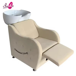 Muebles <span class=keywords><strong>de</strong></span> Salón <span class=keywords><strong>de</strong></span> Belleza, Lujosa Silla <span class=keywords><strong>de</strong></span> Lavado <span class=keywords><strong>de</strong></span> Cabello Beige con Lavabo, Silla Reclinable para Peluquería - Product Image 1
