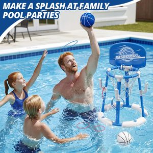 Juego de Baloncesto Flotante 2 en 1 para Piscina, Juego de Lanzamiento de Anillos Inflable con 4 Pelotas y 8 Anillos, Juguete para Fiestas en Piscina al Aire Libre o Interior para Niños - Product Image 5