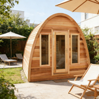 Nouvelle conception de sauna vapeur semi-circulaire en cèdre rouge canadien, 2100x1800x2000mm, cabine vapeur extérieure avec verre trempé
