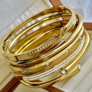 Набор браслетов QISEN из нержавеющей стали с цирконами, не тускнеет, с покрытием из 18-каратного золота, модные классические браслеты с фианитами, женские украшения - Product Image 5