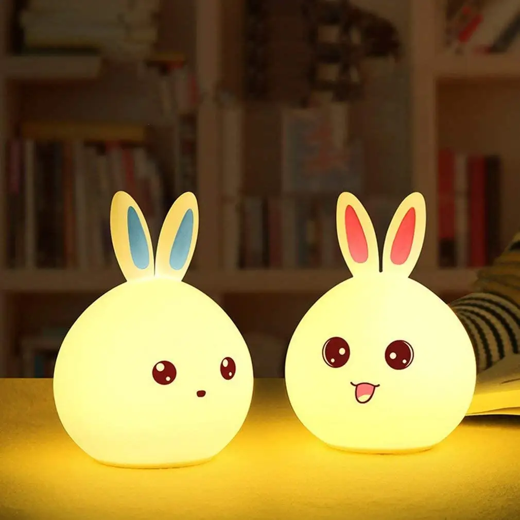 Silicone Night Light Children Bedside Lamp USB Charging Rabbit Touch Sensor Tap Control NightLight for Baby Kids Gift