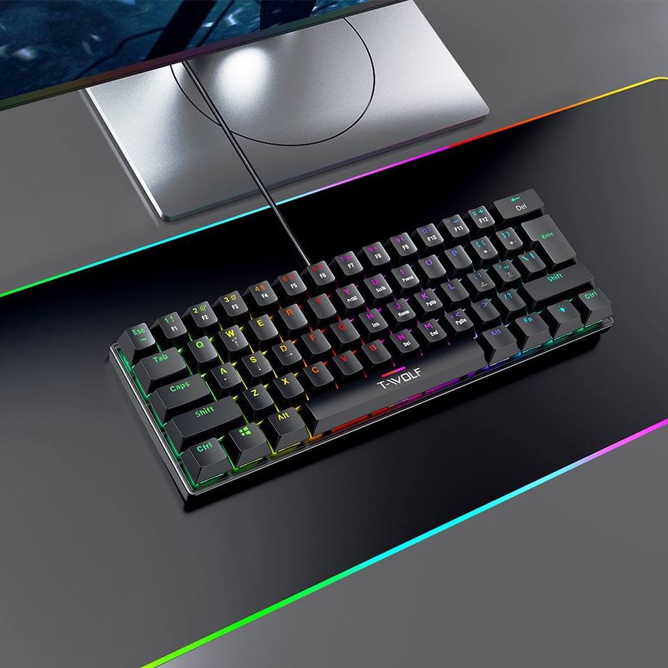 T-WOLF T61 Mechanical Keyboard RGB Backlit Blue Switch 61 Key USB Wired ...