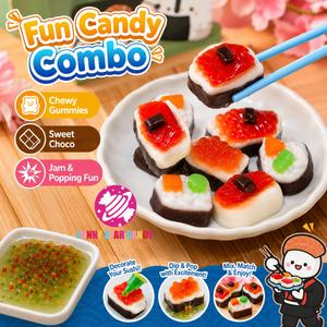 Caramelle Gommose Personalizzate all'Ingrosso a Forma di Sushi Giapponese con Salsa al Cioccolato, Marmellata di Frutta, Caramelle Scoppiettanti e Morbide - Product Image 2
