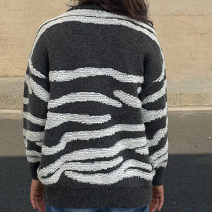 Pull en tricot à rayures <span class=keywords><strong>zèbre</strong></span> pour femme, col rond, boutons aux épaules, manches longues, style décontracté, automne-hiver - Product Image 6