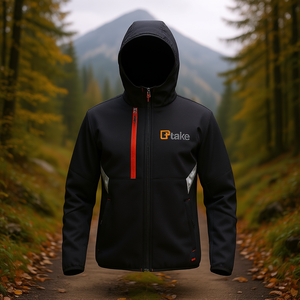 Veste Softshell TTAKE noire à capuche respirante et sportive avec fermeture éclair pour toutes les saisons - Product Image 3