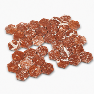 Mosaïques de marbre rouge et blanc Rosso Francia Languedoc Classico Extra, dalles de marbre, motif de mosaïque en marbre blanc - Product Image 2