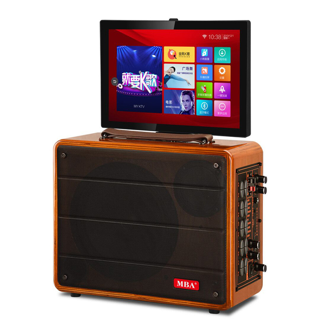 8 Inches Wooden Mini Portable Home Karaoke Video Speaker With Built-in 12.1 Inch Touched Screen and Android System