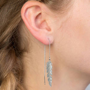 Pendientes de Aro de Plata de Ley 925 al Estilo Americano, Pendientes Largos con Plumas Grandes para Mujer - Product Image 3