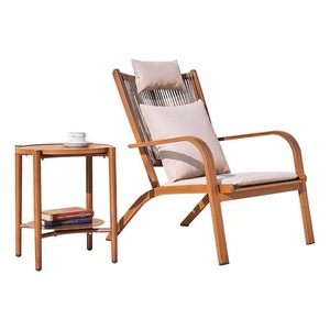 Chaise longue en teck avec coussin, chaise de patio contemporaine pour jardin, balcon, détente - Product Image 1