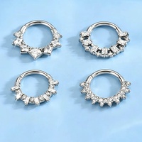 Anneau clicker articulé en acier inoxydable 316L 16G pavé de zircone cubique, style punk, pour piercing de septum, segment, nez, cartilage, hélix, tragus, daith, oreille