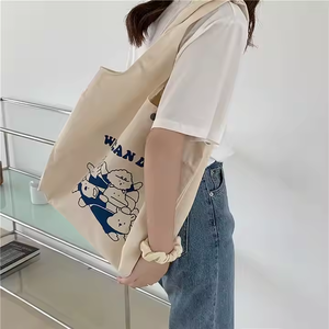 Nouvelle version coréenne une épaule toile sac femmes grande capacité aisselle sac Simple et belle bande dessinée sac à main en gros - Product Image 2
