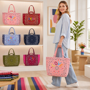 <span class=keywords><strong>Borsa</strong></span> Tote Trapuntata Paisley con Ricamo Colorato a Lettere, <span class=keywords><strong>Borsa</strong></span> a Spalla Reversibile in Cotone Stampato per Spiaggia e Shopping - Product Image 1