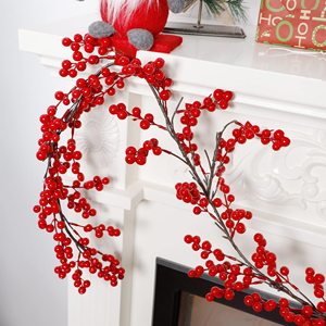 Artificial Plastic Garland with Red Berries Eco-Friendly Handmade Trendy Indoor/<b>Door</b> Christmas Decoration for Wall Mount - Product Image 4