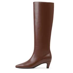 Bottines à talon chaton pour femmes, à <span class=keywords><strong>large</strong></span> <span class=keywords><strong>mollet</strong></span>, bout carré, <span class=keywords><strong>bottes</strong></span> longues, tendance, en <span class=keywords><strong>cuir</strong></span>, talon bas, <span class=keywords><strong>bottes</strong></span> mi-hautes - Product Image 1