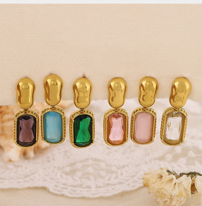 18K Gold PVD Plated <strong>Stainless</strong> <strong>Steel</strong> Drop Earrings for Women New Design Oval Colored Zircon Trendy Fashion <strong>Jewelry</strong> for Gift - Product Image 4