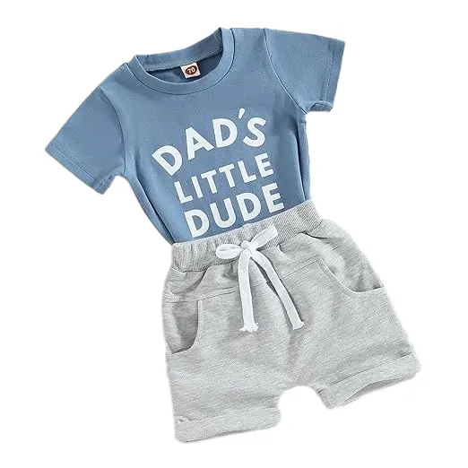 Bestes neues Produkt von 2024 kurzarm-T-Shirt und Shorts 2-teilig Jungs-Outfits Kleidungssets für Vatertag