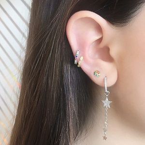 Unique Design Two Way Wear Put Take Out Star Dangle Charm Cz Mini <strong>Hoop</strong> Fashion <strong>Rose</strong> <strong>Gold</strong> Earring - Product Image 3