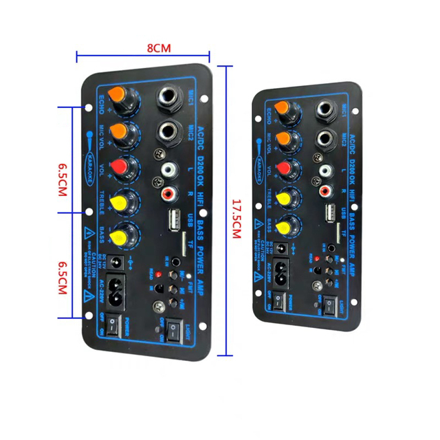 D200 50-200W BT Amplifier Board Stereo Amplificador Subwoofer USB FM Radio RF Player Dual Microphone Audio Amplifier Board