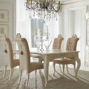 Italiano de alta calidad elegante muebles de restaurante blanco de madera mesa de comedor y silla conjunto