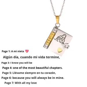 Meilleure vente livre collier en acier inoxydable Couple gravé pendentif ouvert lettre d'amour coeur Flip Page LOGO personnalisé cadeau pour les femmes - Product Image 6