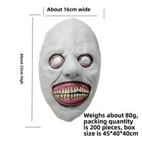Masque d'Halloween en latex d'horreur, démon souriant aux yeux blancs, exorciste