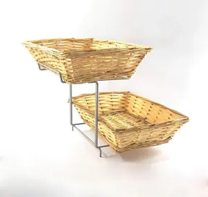 2 Tier Display Rack for counters holds 2 plastic woven baskets