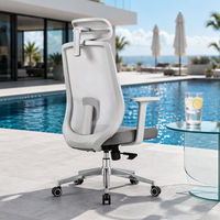 Chaise de bureau grise tendance avec appui-tête réglable, mousse à mémoire de forme, maille respirante, tissu, pour cadre, design moderne, style exécutif