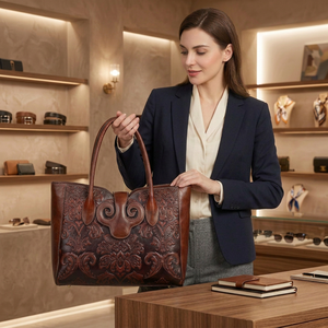 Sac à main élégant en cuir véritable BS INTERNATIONAL pour femme, avec fermeture éclair, imperméable, deux poignées, capacité 1L, idéal pour les voyages - Product Image 1
